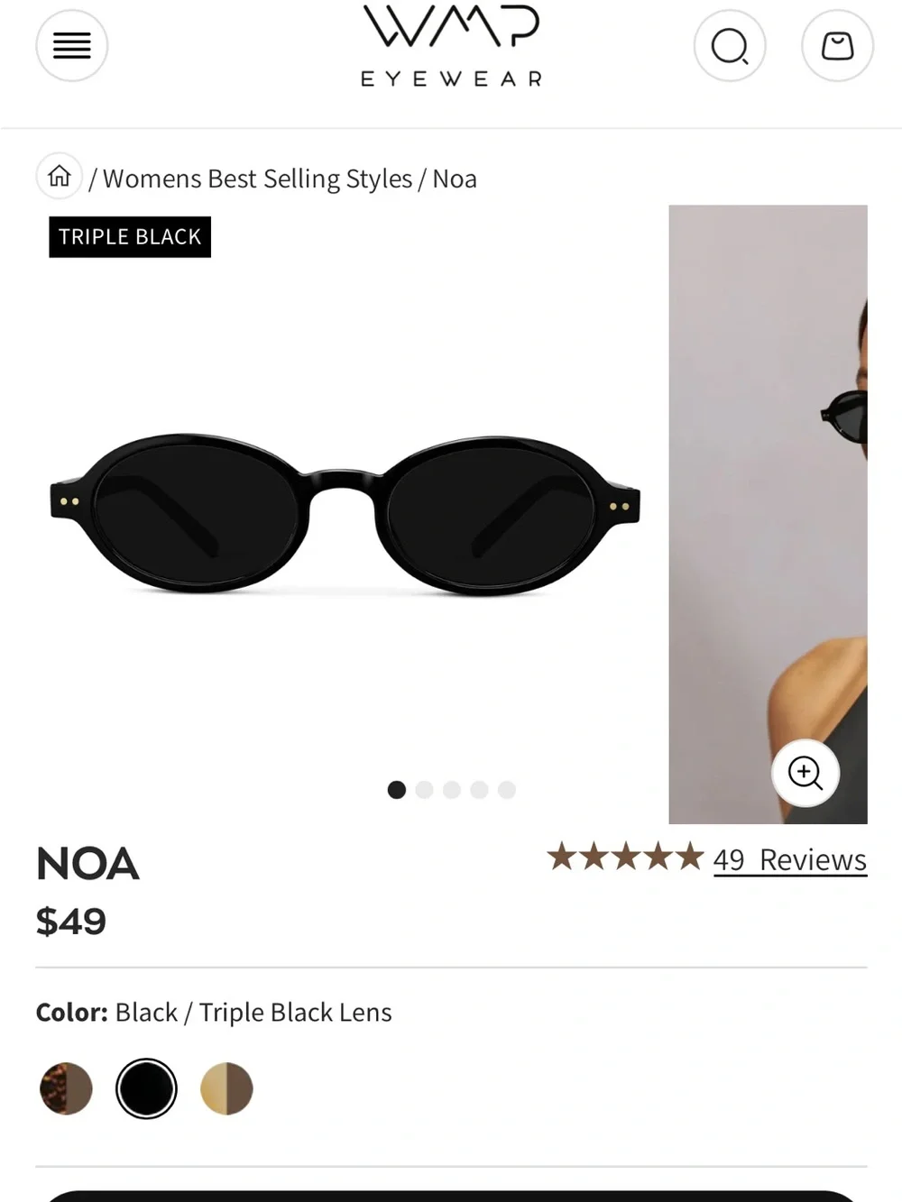 WMP Noa Women's Sunglasses — Black small oval